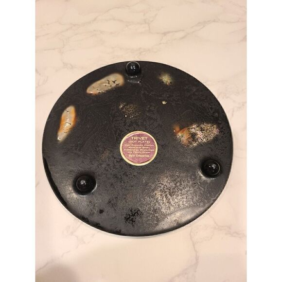 Vintage 8" Round Acrylic Lucite Abalone Sea Shell Footed Trivet Hot Plate | EUC - Picture 5 of 7